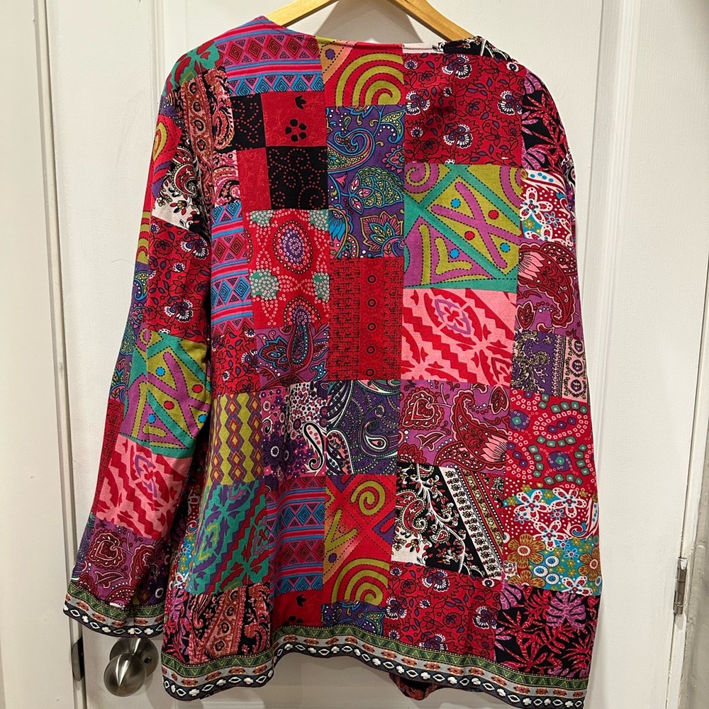 Multicolor Patchwork Open-Front Women's Jacket - Picture 9 of 10